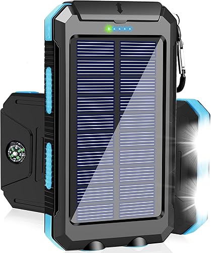 Banco de energía solar portátil, 39800mAh cargador rápido con puerto USB C, linterna LED, brújula para teléfonos celulares, dispositivos electrónicos