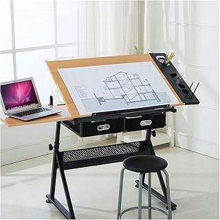 Drawing Desk with Drawers,Versatile Art Study Table,Adjustable Folding Board,Art Workstation Painters Desk,Sketching Painting Work Stat(