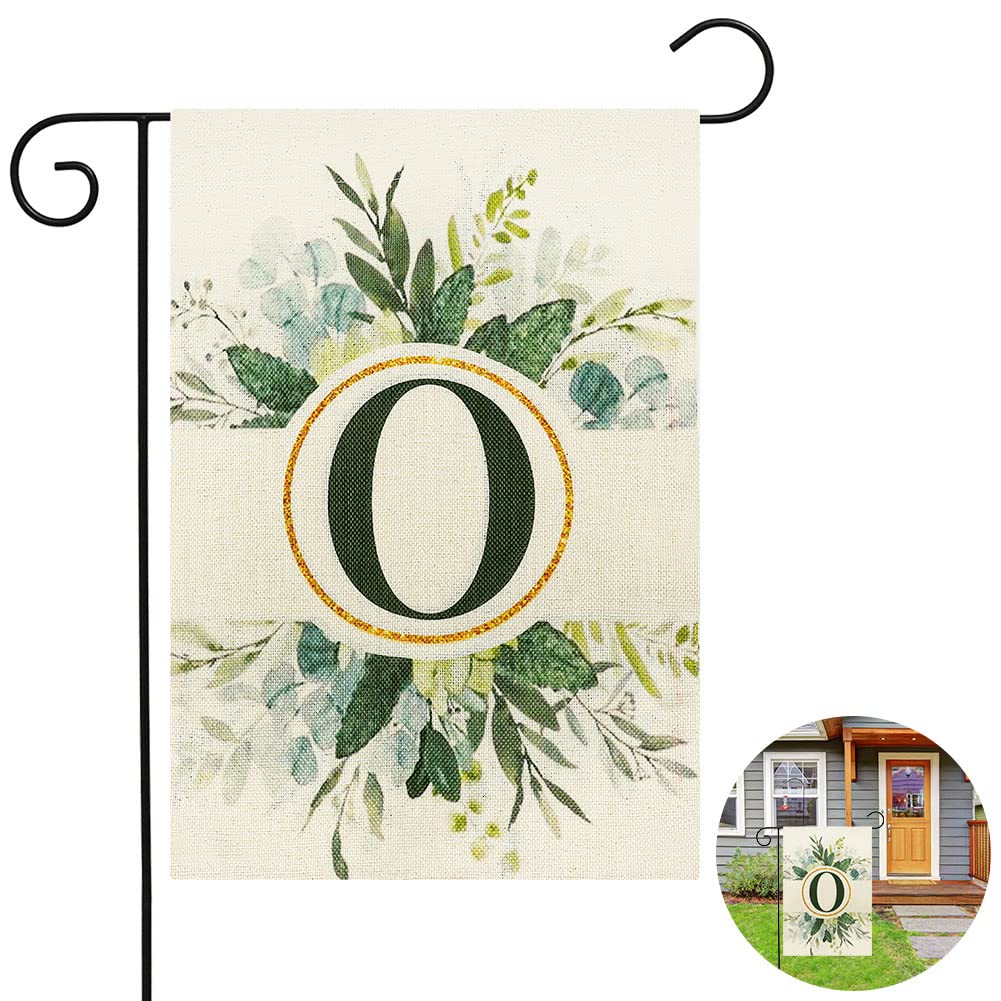 AUAUY Monogram Letter A-Z Garden Flag, 12x18'' Linen Double Sided Garden Flags for Outside, Family Last Name Initial Outdoor Decoration Flag, Suitable for Yard, Porch, Balcony (Flagpole not Included)