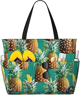 Tropical Pineapple Hawaiian Print Versatile Large Beach Travel Bag,Anti-Sand Beach Carry Bag For Various Needs - FRESQA