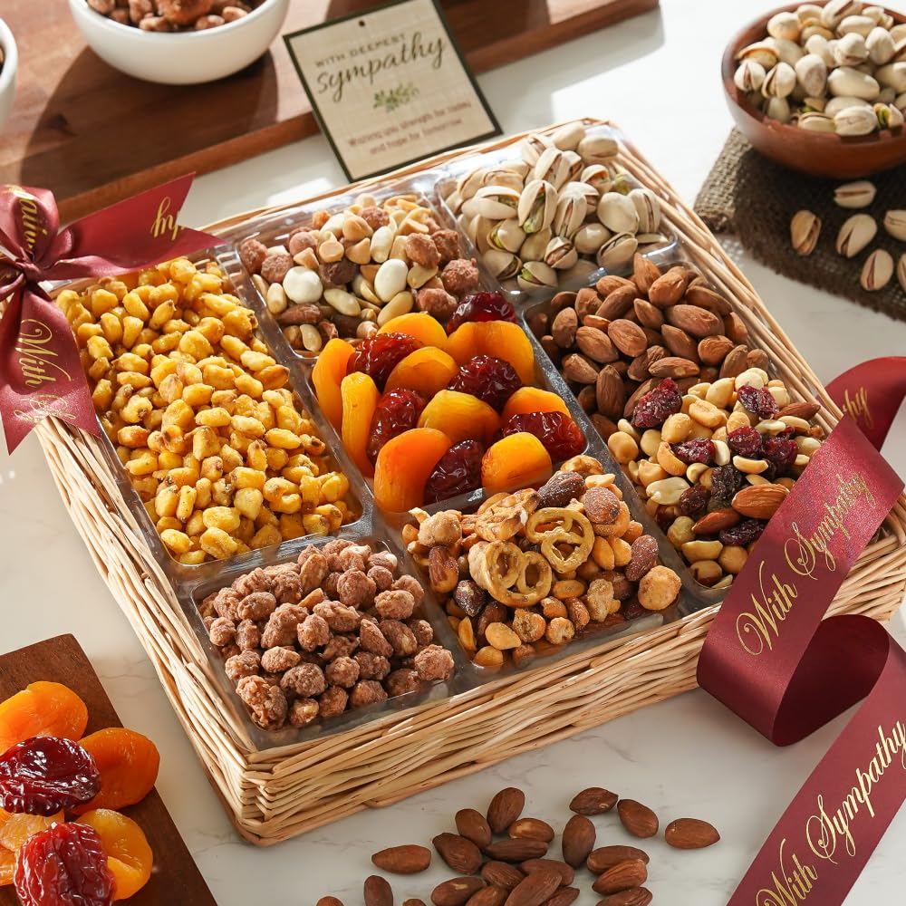 Broadway BasketeersSympathy Fruit And Nuts Gift Basket - Gourmet Condolence Healthy Gifts For Men Woman Corporate