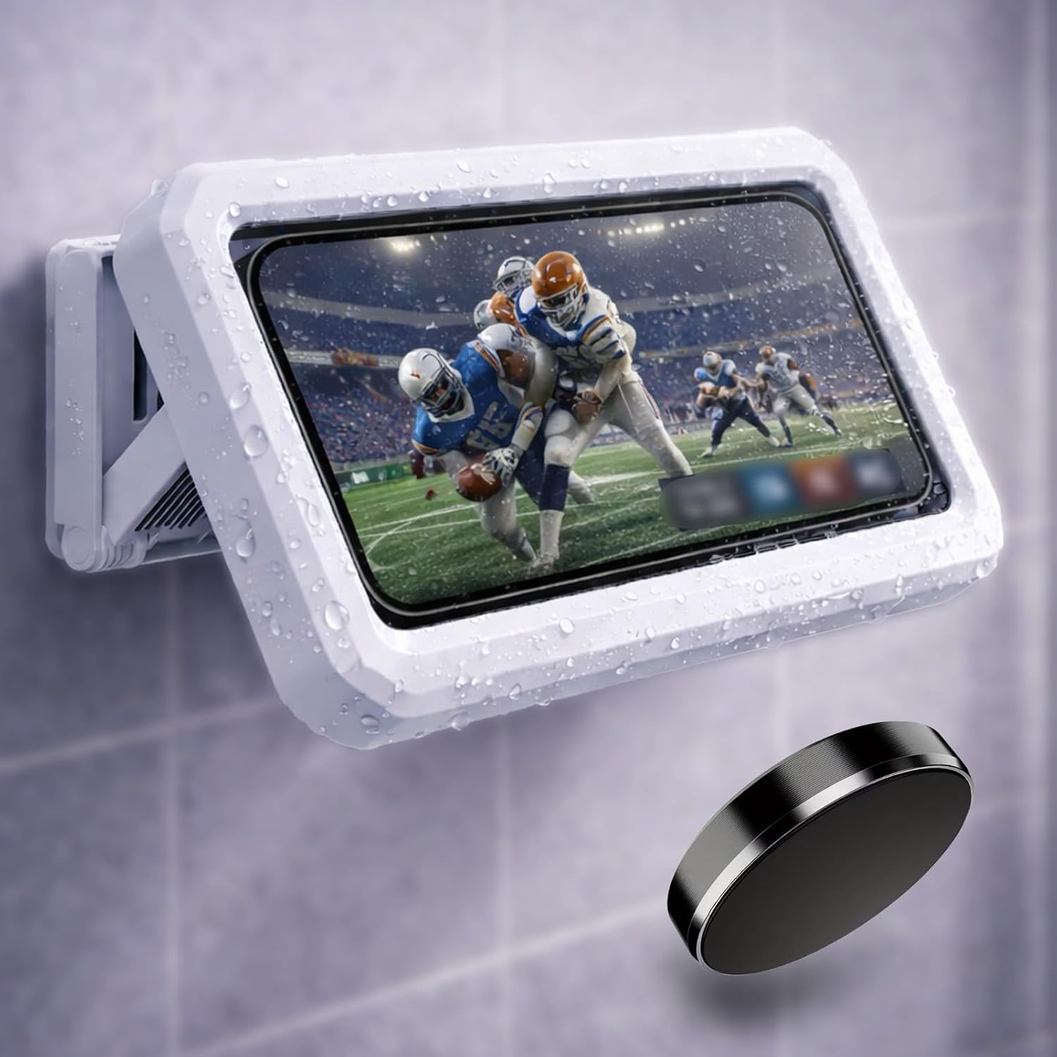 Shower Phone Holder Waterproof, 480° Rotatable Bathroom Phone Mount with Anti-Fog Screen, Retractable Shower Phone Case with Magnetic Holder, Wall Mounted Phone Stand for 4–7 Inch Smartphones