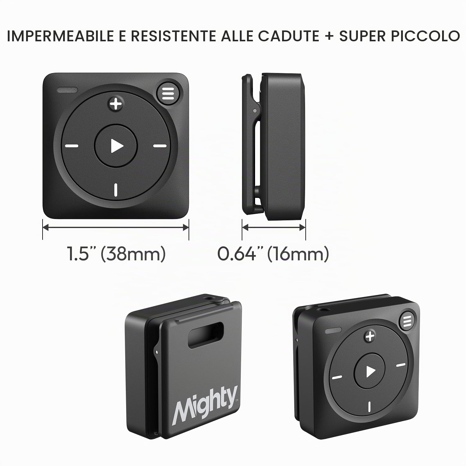 Mighty 3 Amazon Music Player – Musica offline senza schermo per bambini e fitness, cuffie Bluetooth e con filo, non è necessario telefono o Wi-Fi per la riproduzione - Nero