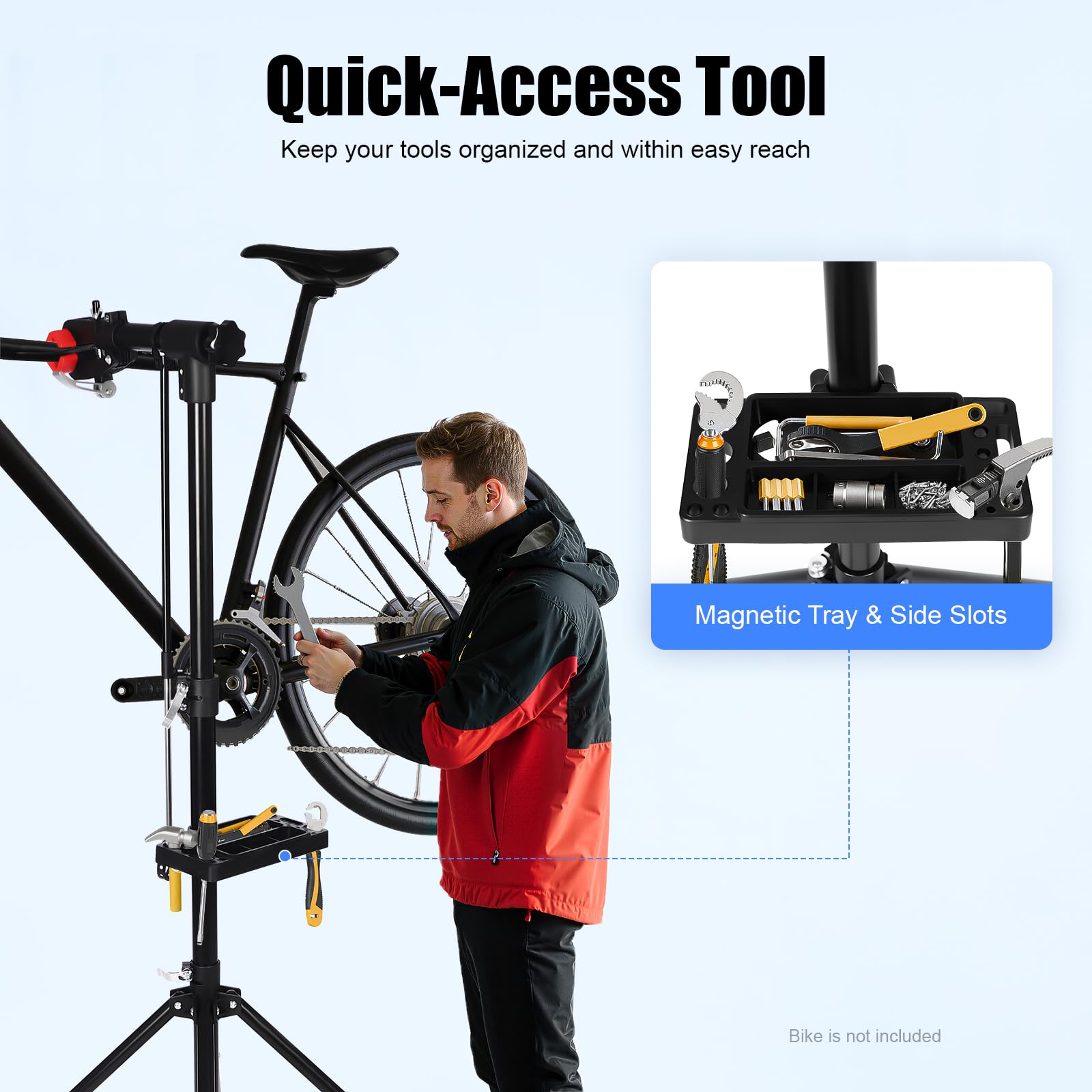 MccoMMon Supporto professionale per il montaggio della bicicletta, 50 kg, supporto per attrezzi, per e-bike, pieghevole, regolabile in altezza 108-190 cm