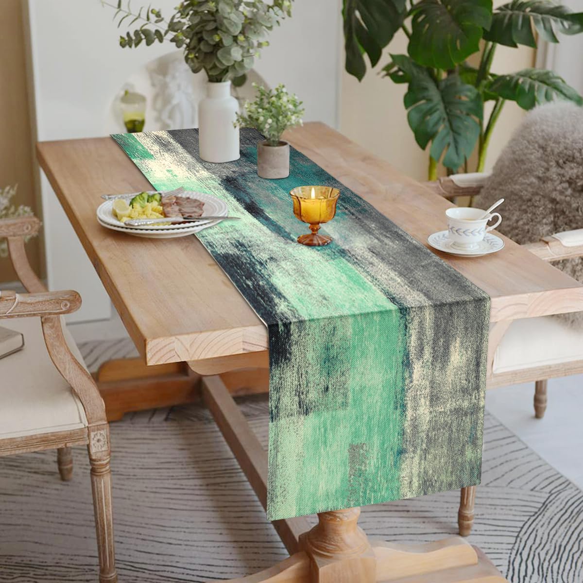 Vorysum Runner da Tavolo Moderno Impermeabile Floreale Runner Tavola Nero Dalie Stagionale Autunno Cucina Decorazione per Interni, Vacanze, Feste, Matrimoni 33 x 183 cm