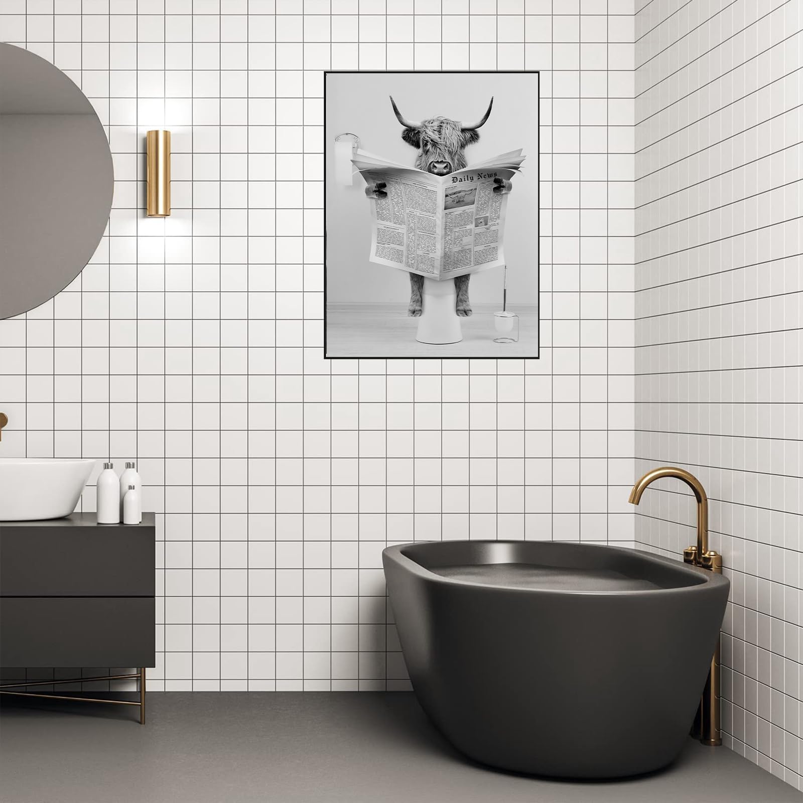 ZFTCN Funny Newspaper Animal Wall Art, Animal Wall Pictures on Toilets, Black and White, Bathroom Bedroom Decoration - Image 4