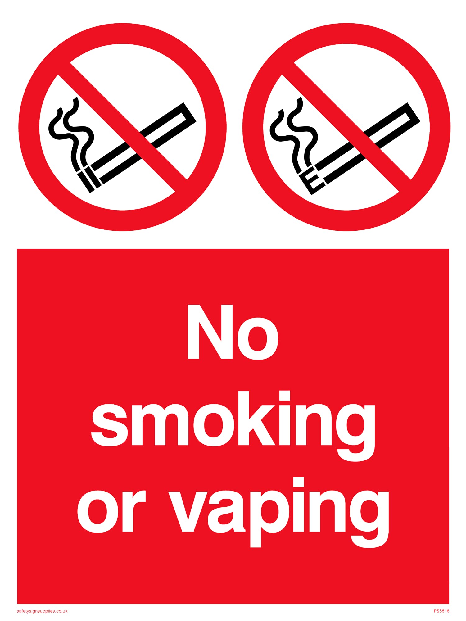 Pack of five - No smoking or vaping Sign - 150x200mm - A5P