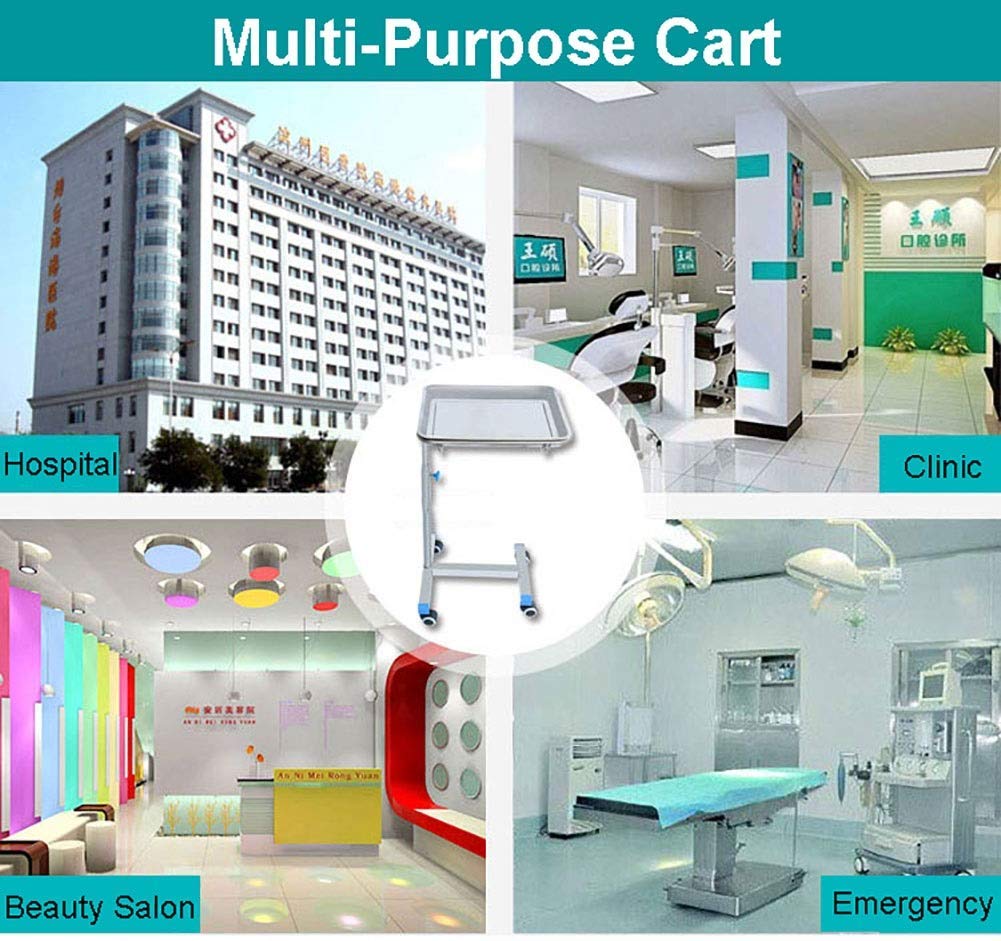 GagalU Carro rodante para Equipos médicos para quirófano, Altura Ajustable, Carro con Bandeja quirúrgica de Acero Inoxidable con Rueda Universal,