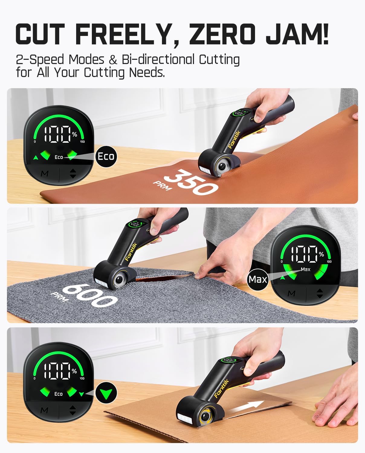 Fanttik C10 Pro BowGuide Electric Cardboard Cutter, Cordless Scissors with LED Display, 2-Speed Adjustable, Rechargeable Powerful Rotary Box Cutter with 2 Blades for Fabric, Carpet, Leather, Cardboard