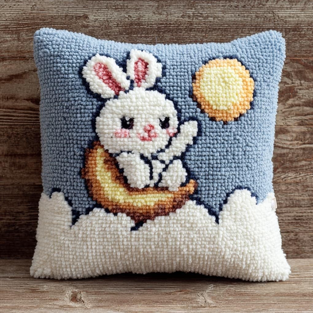 WallustrioaW Latch Hook Kits Pillow for Adults,Rabbit on the Moon