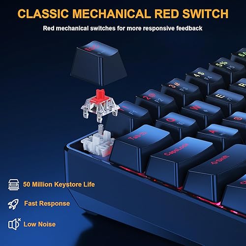 Miniatura 2 de BlueFinger Combo de teclado y mouse mecánicos para juegos 60% Teclado RGB con retroiluminación arcoíris de 61 teclas de interruptor rojo y 4 DPI