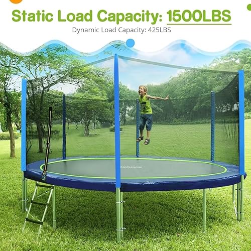 Miniatura 50 de Zupapa Trampolín de 16, 15, 14, 12, 10 pies, con red de seguridad y escalera antideslizante, garantía de calidad de 10 años, perfecto para niños