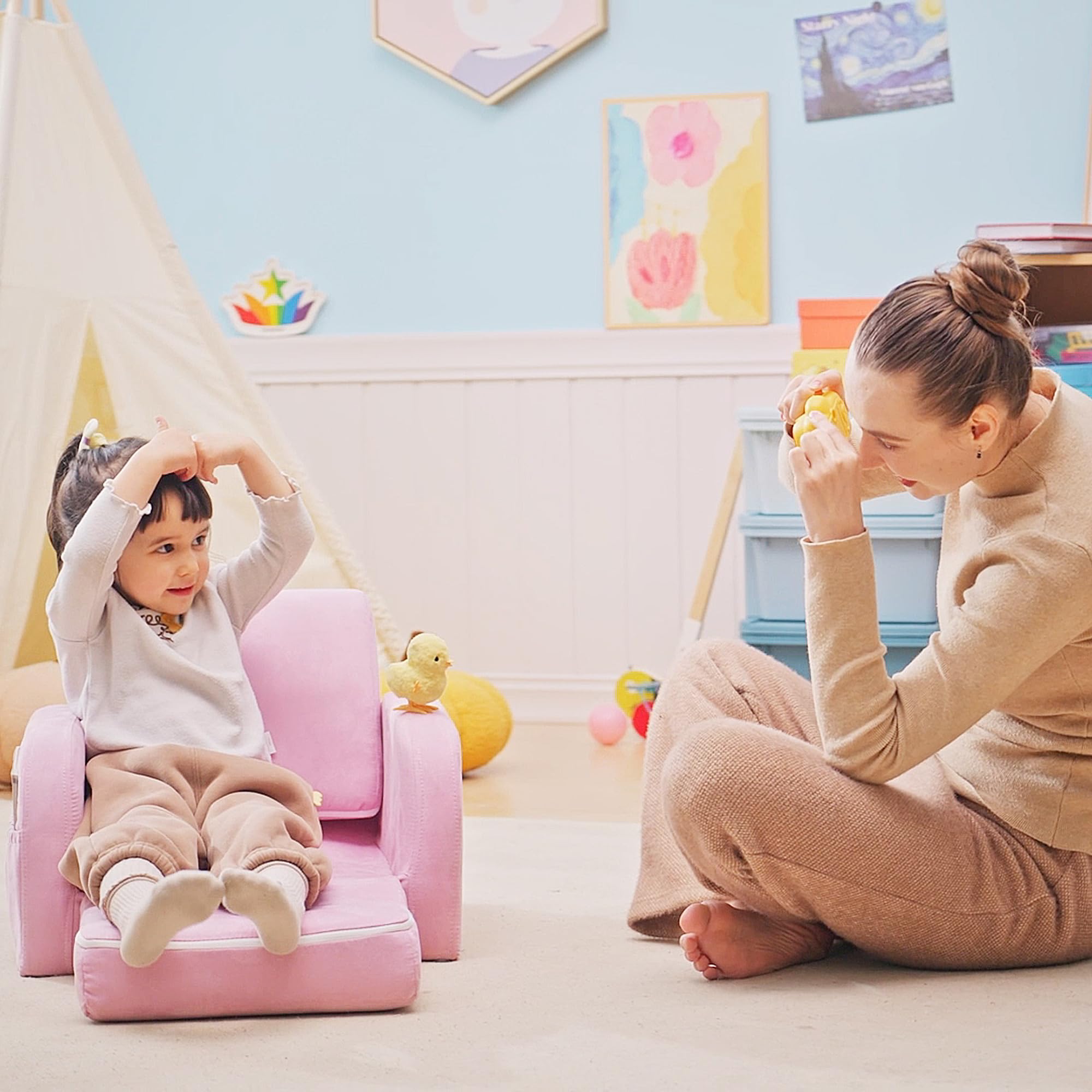 HOMCOM 2 w 1 dzieci sofa krzesło łóżko składana kanapa miękka flanelowa pianka dla malucha do pokoju zabaw sypialni salonu różowy