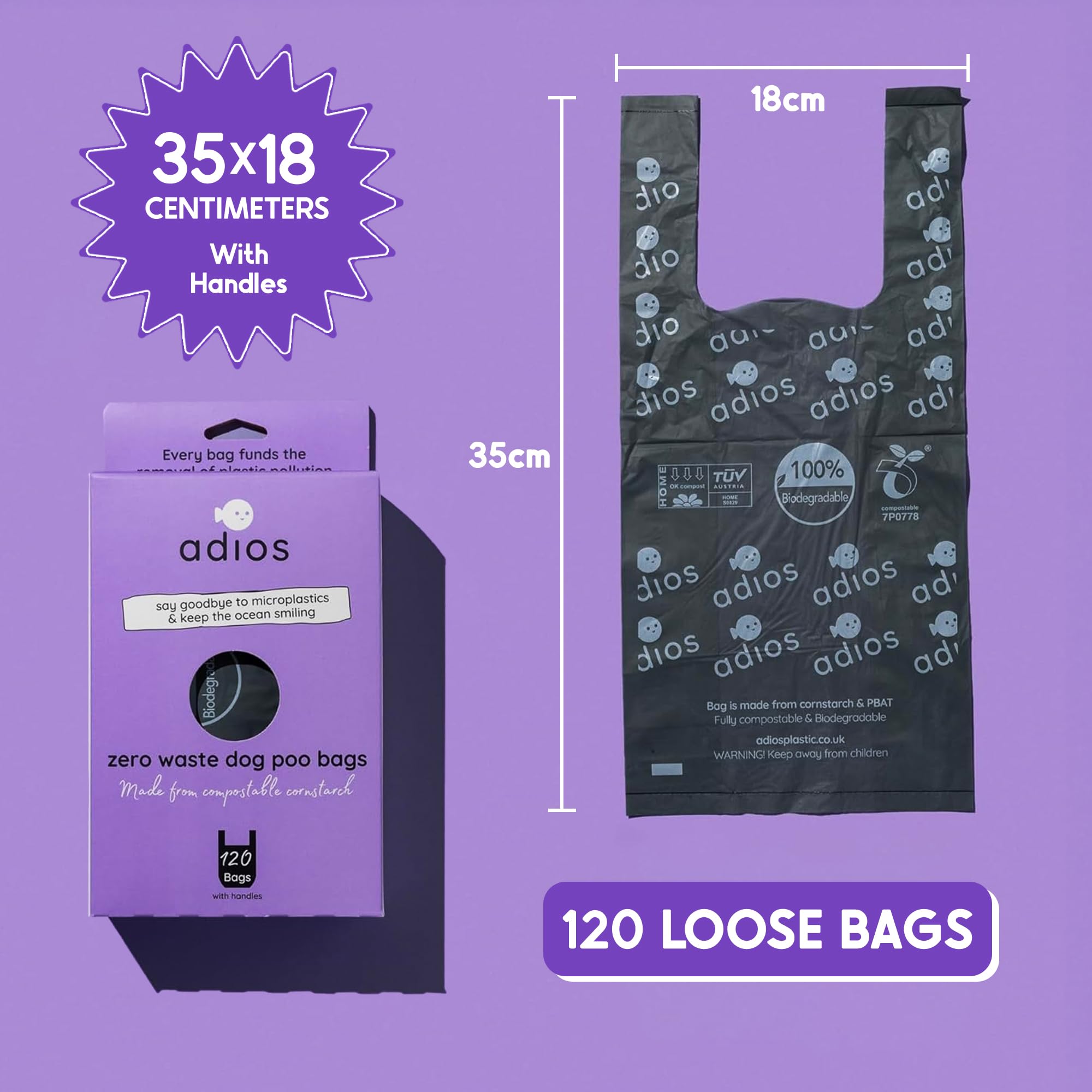 Adios Plastic Home - Bolsas compostables para excrementos de perro sueltas, extra gruesas a prueba de fugas, hechas de almidón de maíz con asas, sin perfume y fáciles de abrir, 360 unidades