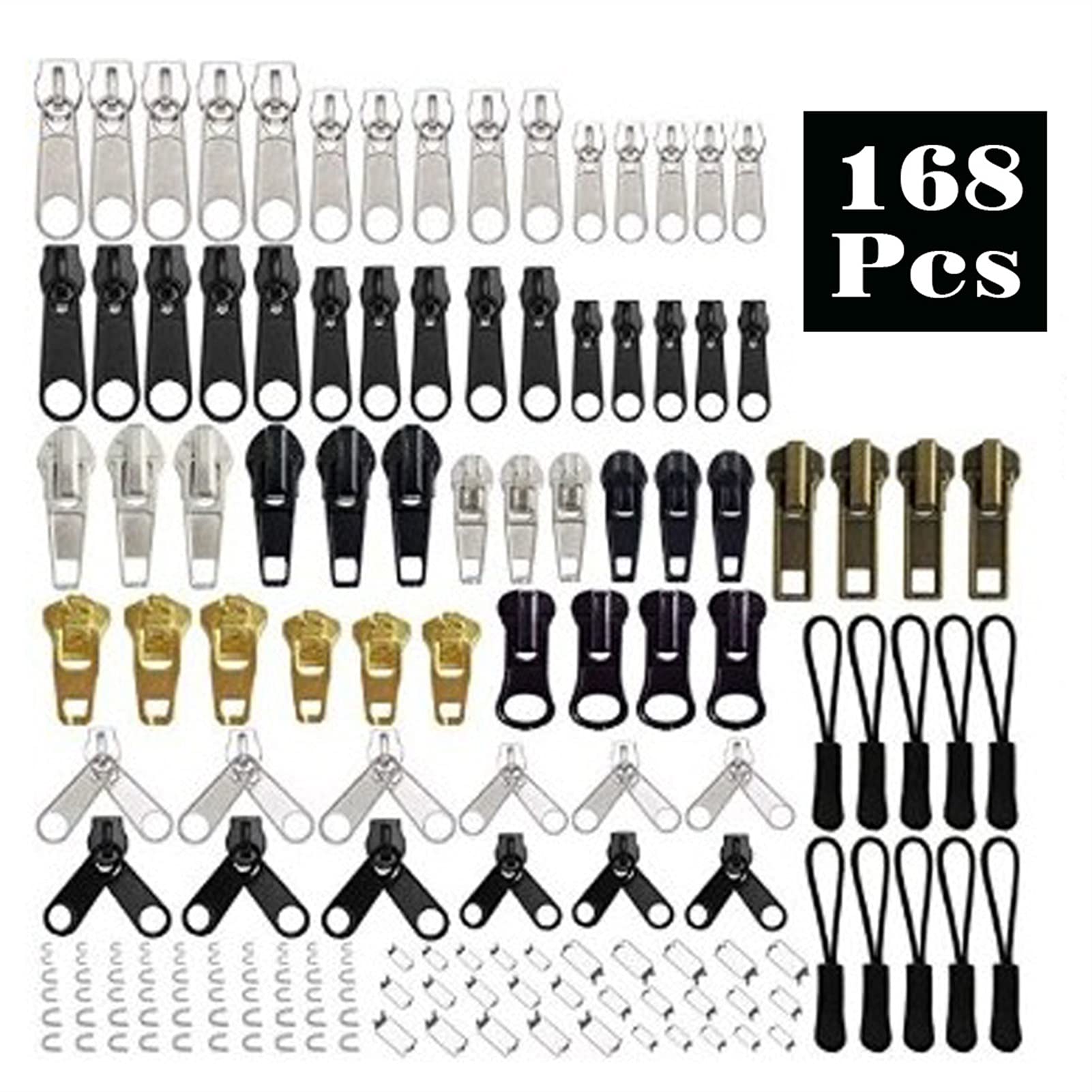 Lnanqing-Chiusure lampo Sostituzione della cerniera Sostituzione Universale Utensili ausiliari Strumenti di riparazione ausiliaria Zip Slider Denti per Borse Suda Giacca per cucire Bulk Bulk Set, Mult