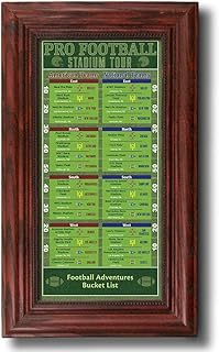 Football Stadiums Bucket List Tracker - Solid Wood Cherry Frame - 13.5 inches x 23.5 inches - Pin Your Football Stadium Visits - Canvas Wall Art