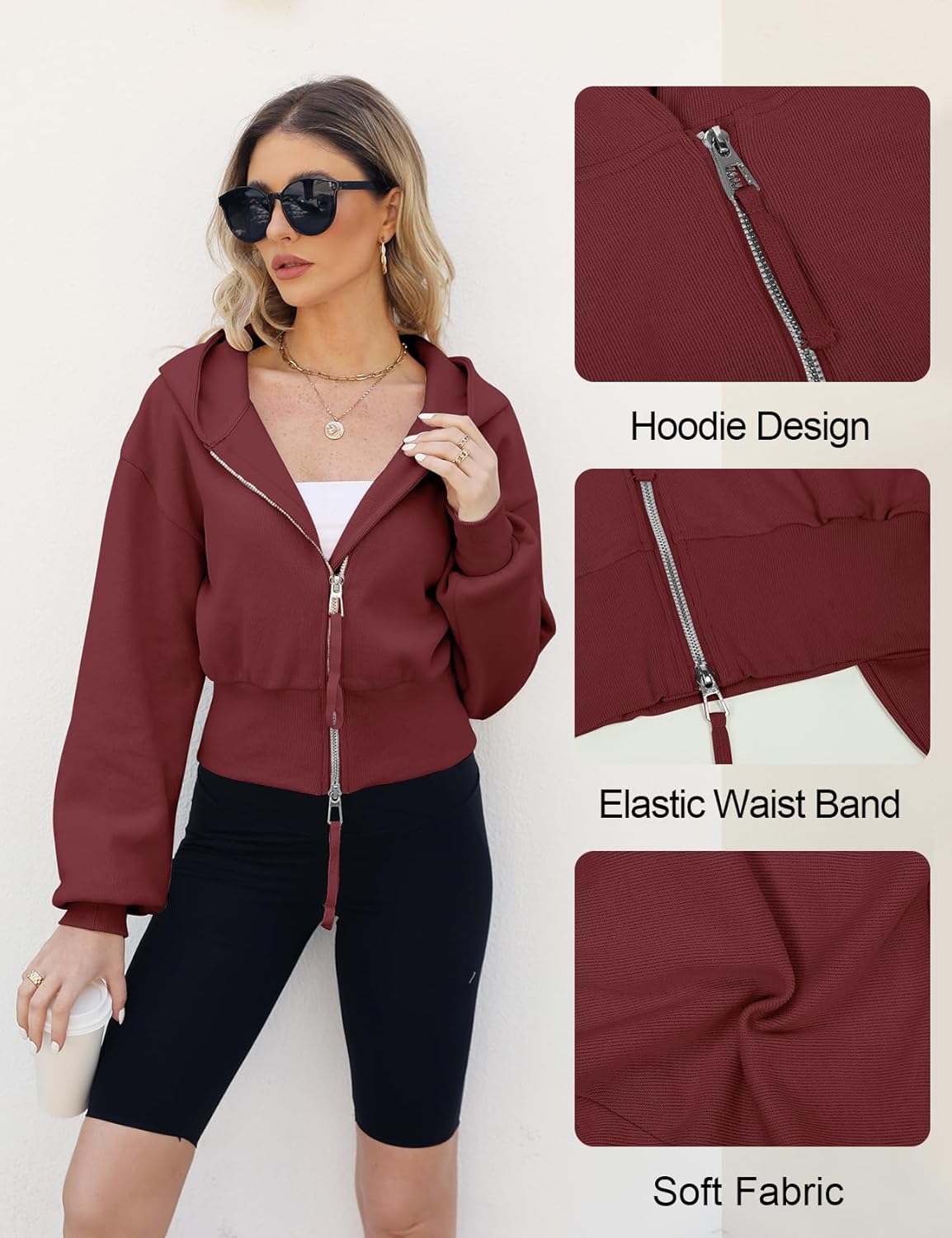 Arssm Cropped Hoodie Women Zip Up Long Sleeve Sweatshirts Casual Fashion Hooded Workout Jacket Crop Top - Image 5