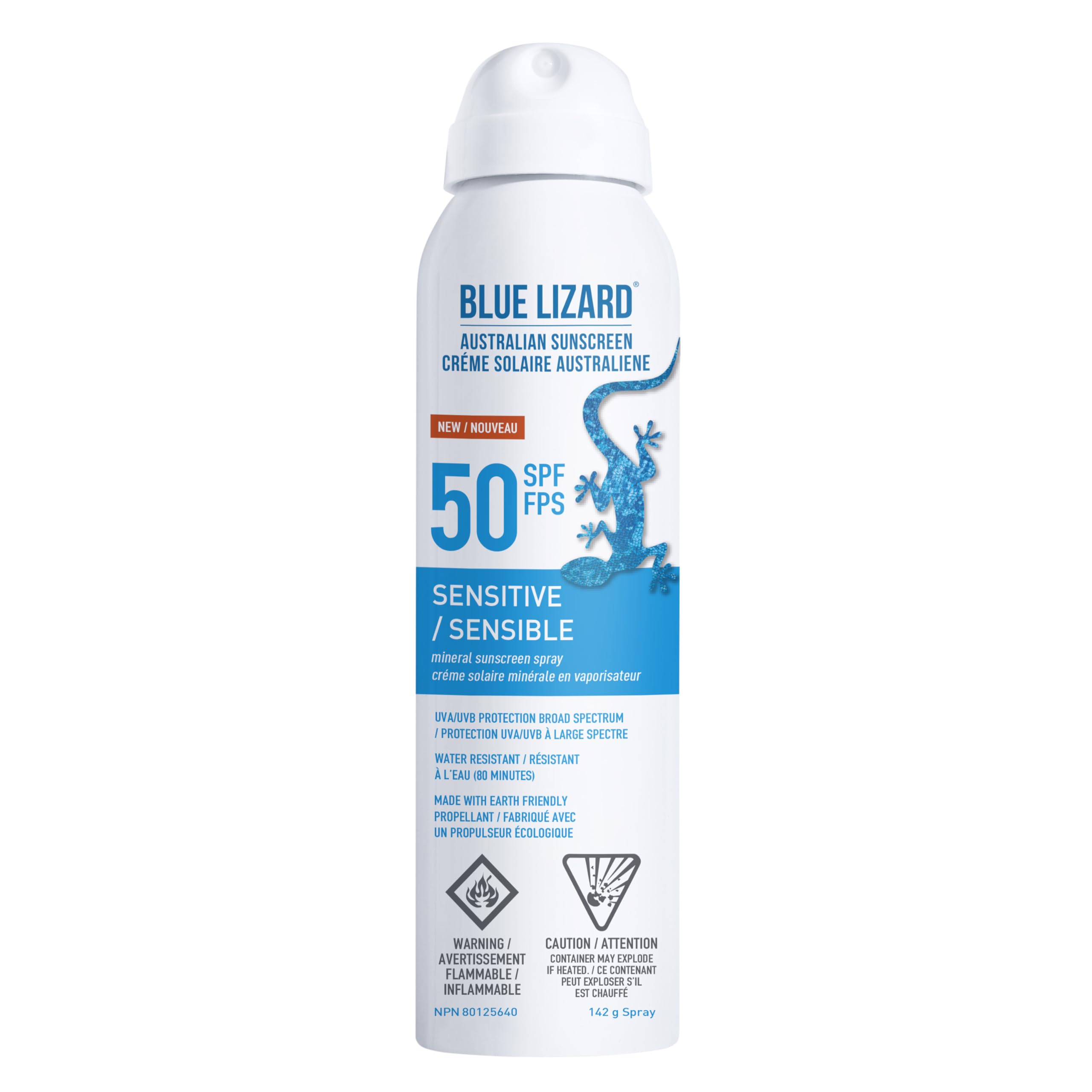 Blue Lizard Sensitive Mineral Sunscreen Spray SPF 50 Zinc Oxide.