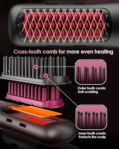 Miniatura 2 de Porta - Cepillo alisador de pelo inalámbrico, cepillo alisador portátil para viajes, mini alisador iónico para mujer, ligero y mini para llevar,