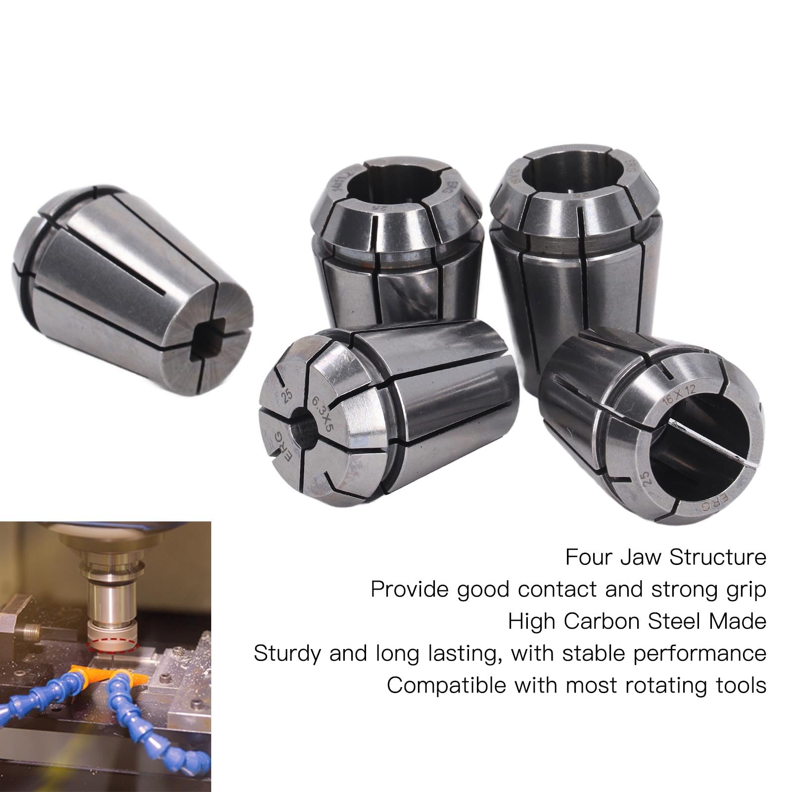 Aramox Juego de Pinzas de Resorte de Acero con Alto Contenido de Carbono de 5 Piezas con Agarre de 4 Mordazas 6.3x5 8x6.2 16x12 15x12 14x11.2 para Usuarios de Fresadoras de Torno CNC