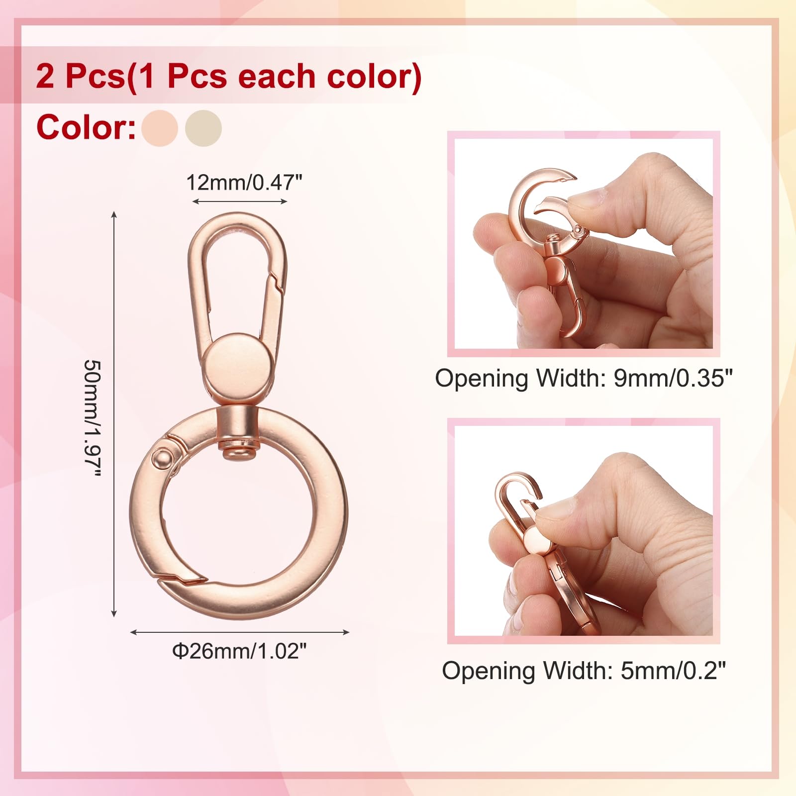 PATIKIL 2 Pcs Double Opening Snap Hooks Swivel Keychain Clasp Clips Metal Swivel Lobster Claw Clasp for Jewelry Making Crafts Backpack Bag Strap Phone Case - Image 2