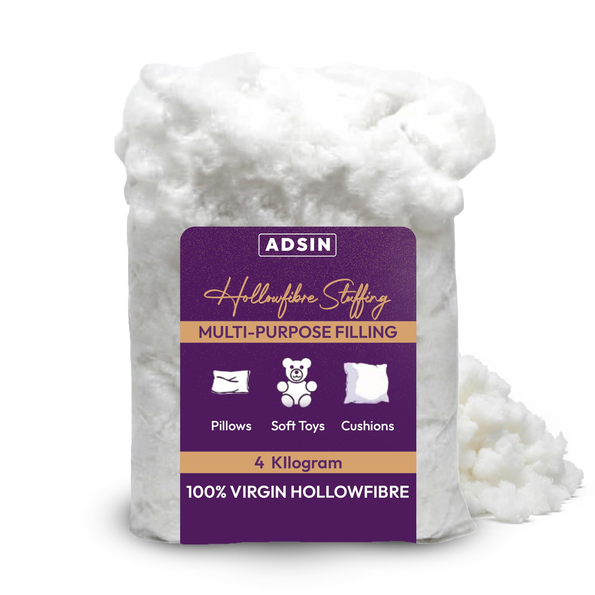 adsin Hollwofibre Stuffing Grade Filling For Pillows, Cushions, Knitted Toys, Sofas, Teddy Bears all-purpose Bounce Back Lightweight Stuffing Hypoallergenic Soft Polyester (4-KG)