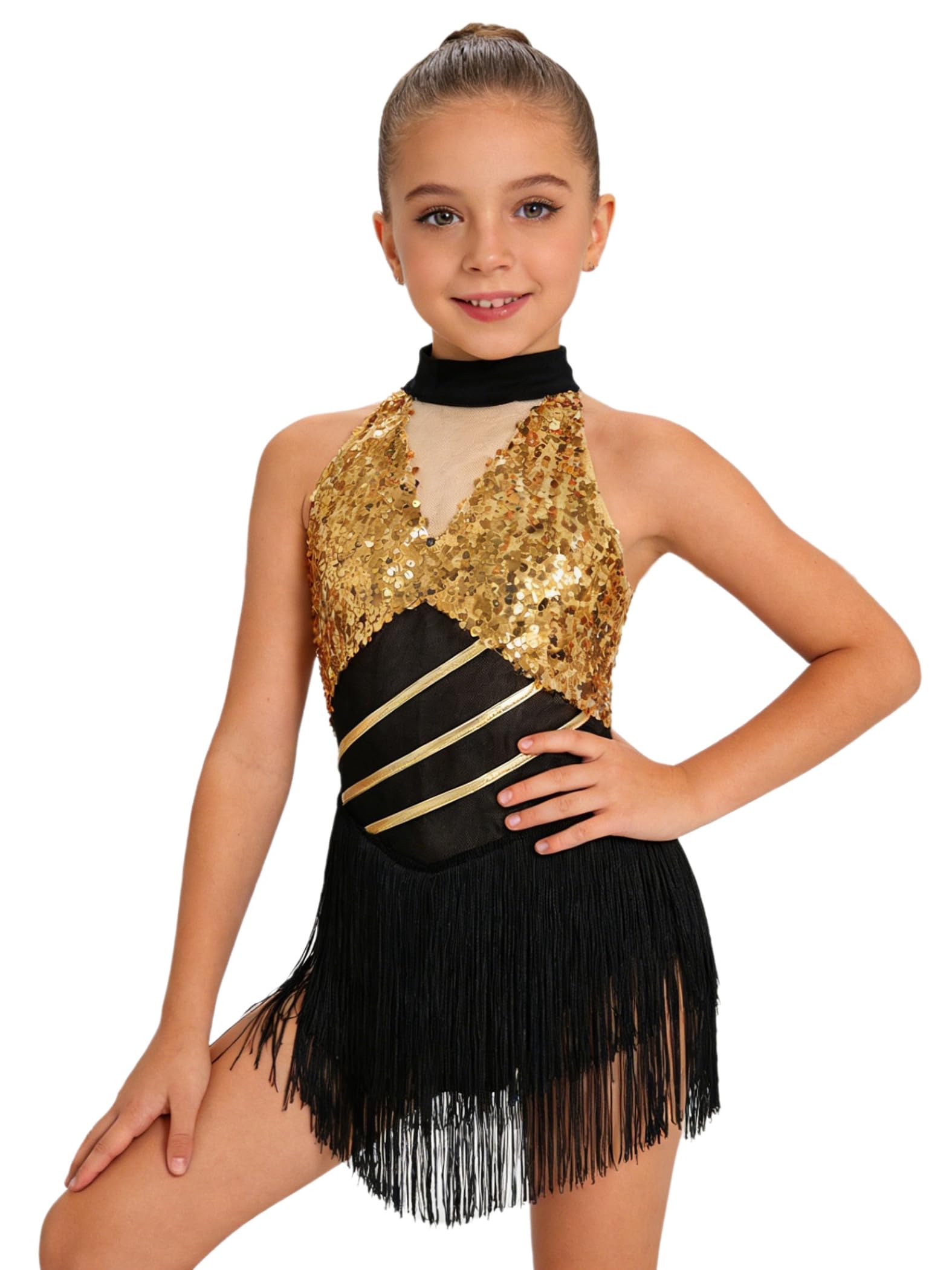Latin Tanzkleid Mädchen Fransen Pailletten Tanzkleid Kinder Standardtanz Kleid Jazz Dance Kleidung Samba Verkleidung Cha Cha Tanzkleidung