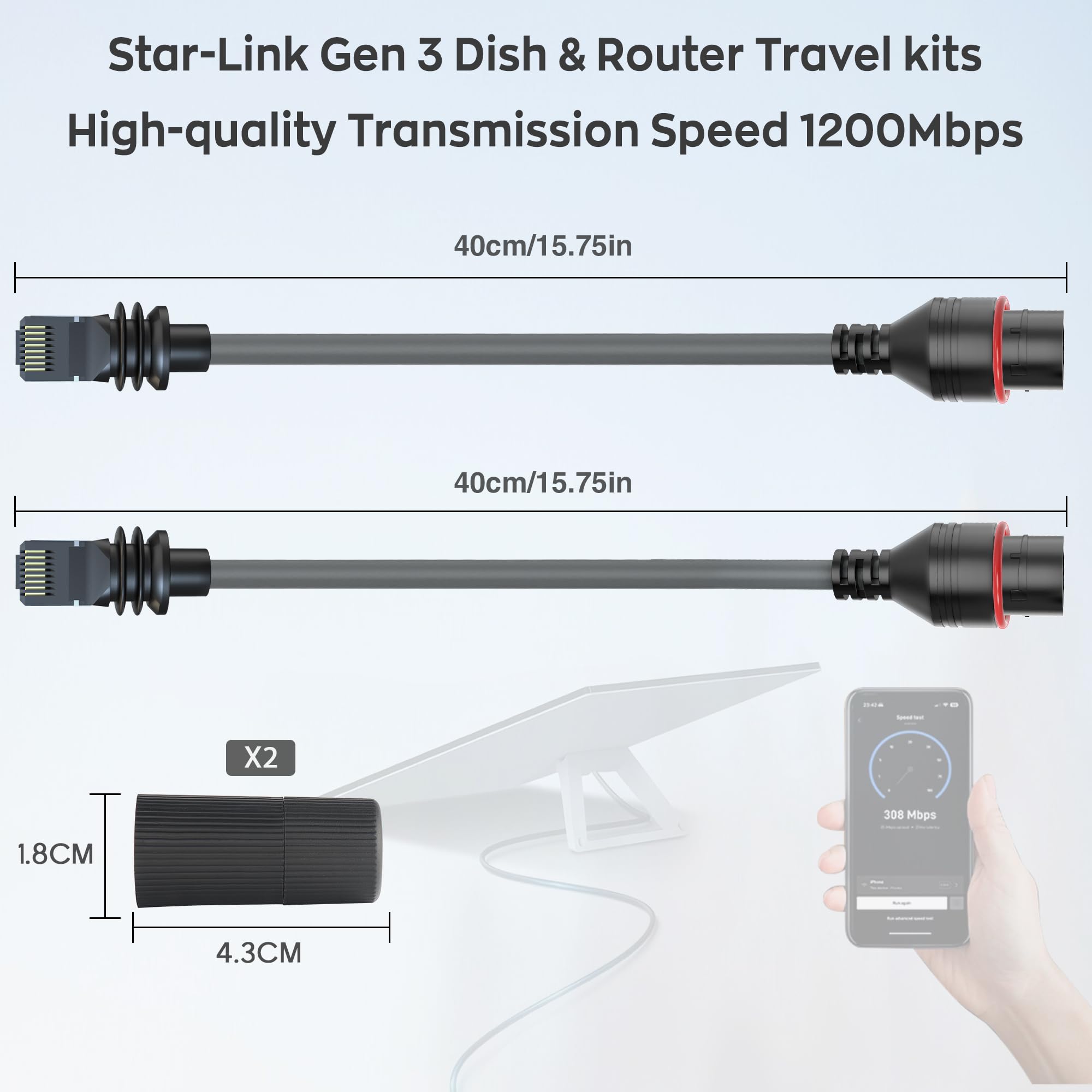 ZiBwnfuxcz RJ45 Starlink Gen 3/Mini Ethernet Cable Adapter,Waterproof Extension Cord for Standard Actuated Starlink V3/Mini Cable, Designed for Starlink Gen 3/Mini Dishy and Router