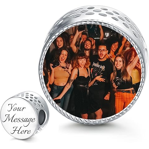 PEIMKO Personalized Photo Charm Fit Snake Bracelet Sterling Silver Customized Picture Round Shape Bead
