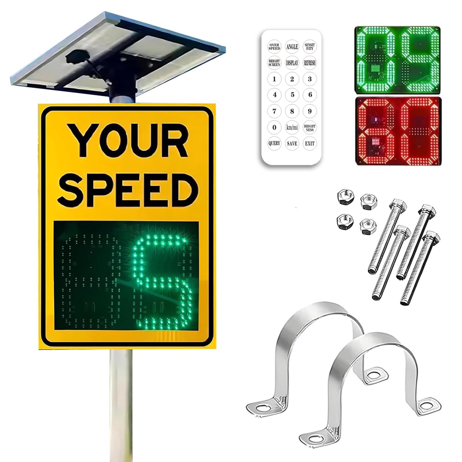 Señal de Radar de Velocidad para Vecindario, Señal de Detección de Velocidad con Energía Solar, Indicador LED Intermitente de Límite de Velocidad para Escuela de Muelle de Aeropuerto