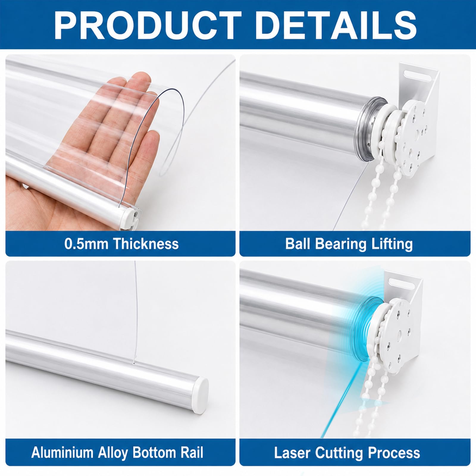 Generico Tenda a Rullo Trasparente in PVC per Patio e Aperture Esterne