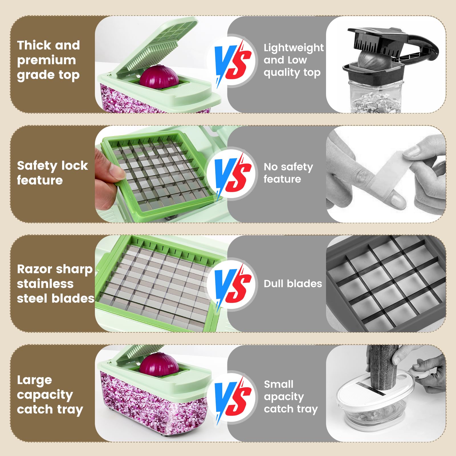 Picador de verduras con 8 cuchillas - Picador de cebolla 16 en 1 con contenedor, espiralizador de verduras de cocina, artículos esenciales para el hogar - Accesorios 4