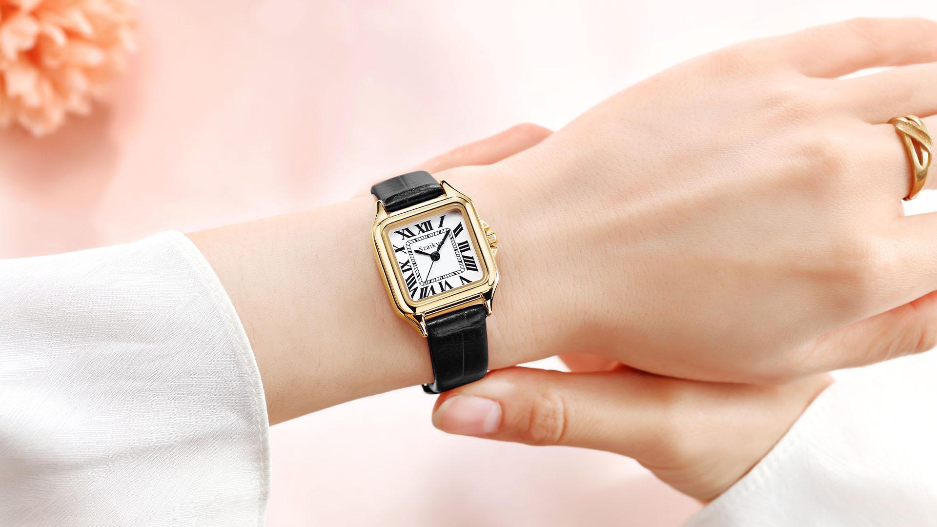 Classic Square Watch Roman Numerals Elegant Minimal Dress Casual Chic Men Classic Watch Square Rectangular Black Leather Strap  main image 2