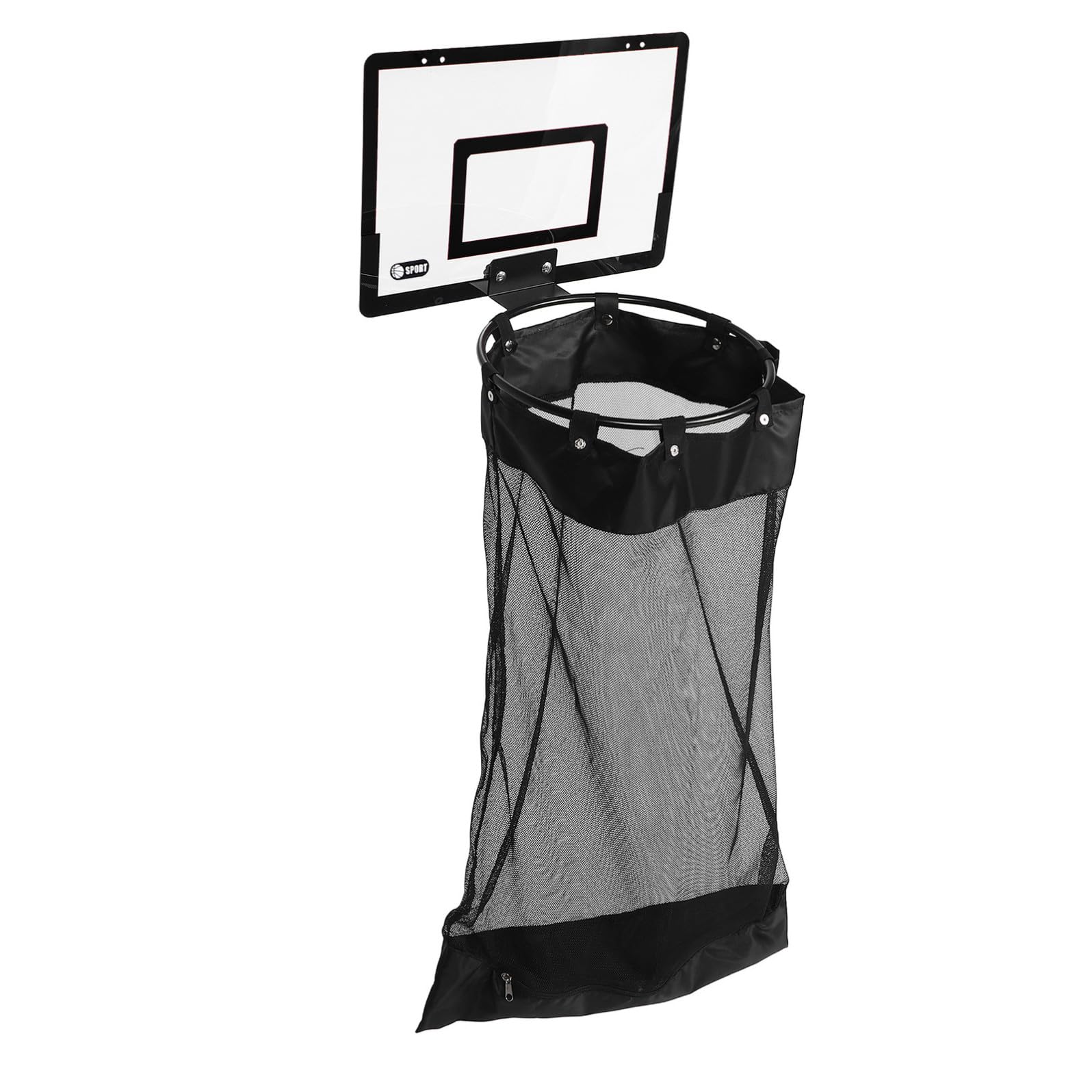 Wäschekorb mit Reißverschluss zum Aufhängen an Tür Schwarz | Netzgewebe, Basketballkorb Design, Platzsparender Hänge Organizer für Bad und Schlafzimmer