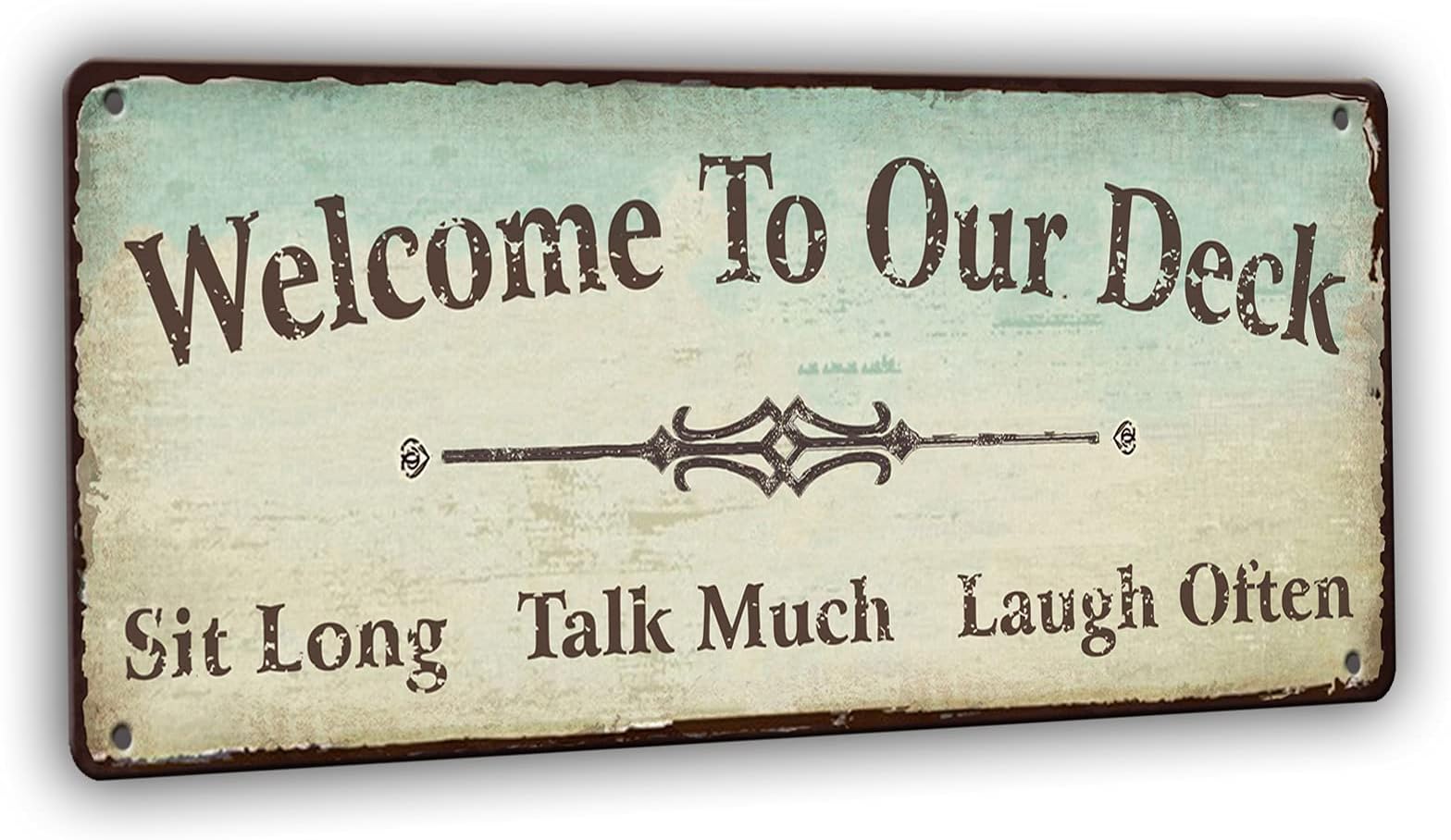 Welcome to Our Deck Sign Outdoor Decorations, Rustic Metal Tin Signs Backyard Wall Decor Accessories 15.8 x 5.9 Inches