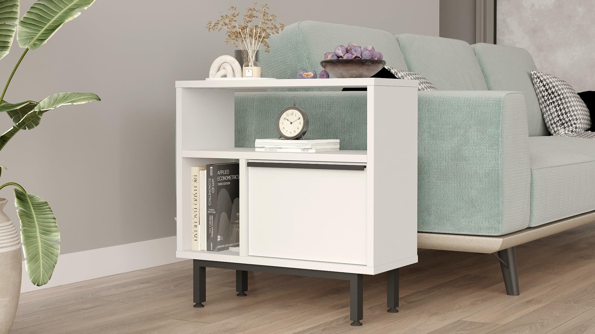 Hanah Home Stylish White Side Table, 60 x 60 x 25.5 cm, 100% Melamine Coated Particle Board, 18 mm Thick, Durable Metal Legs, Perfect for Modern Living Spaces