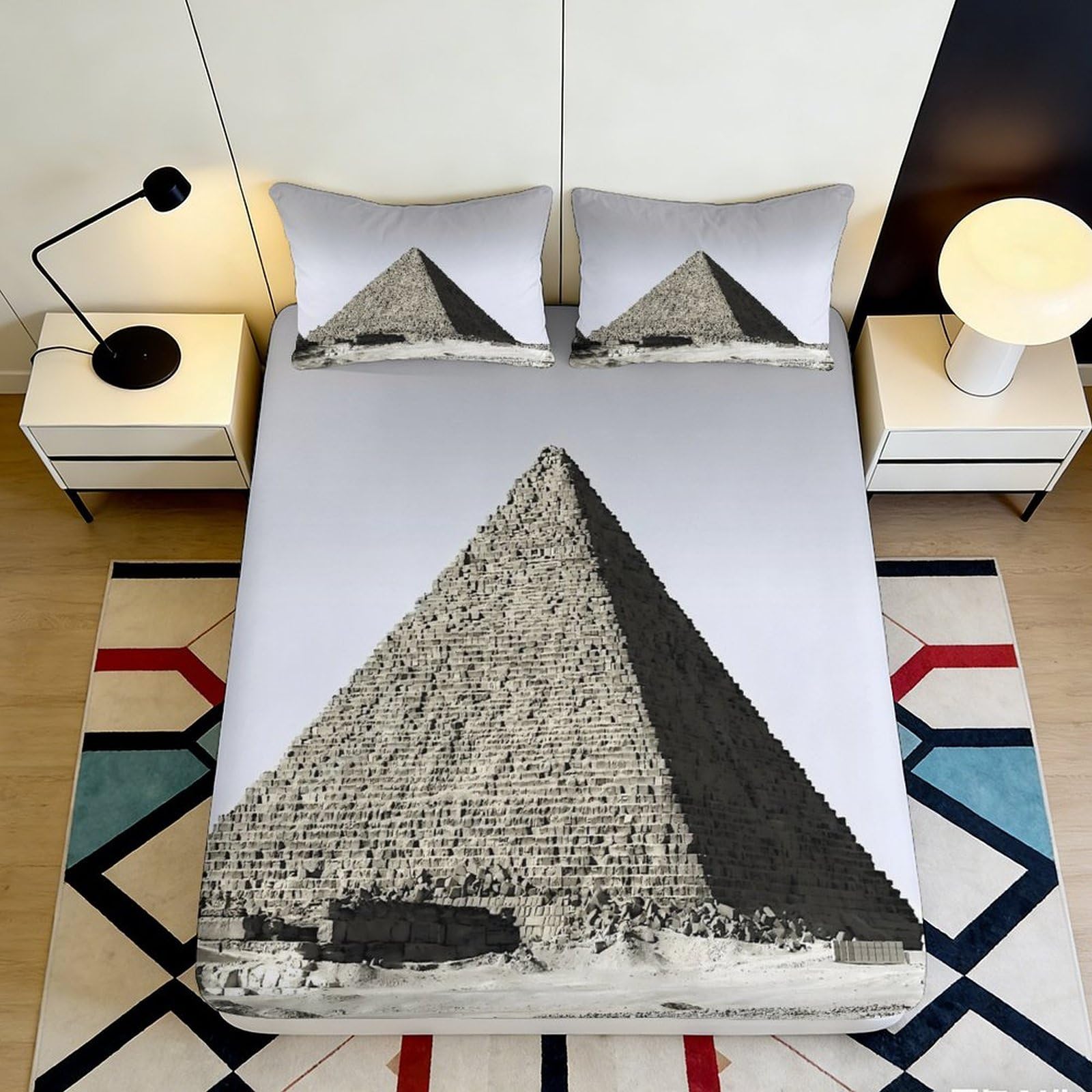 Jqzkxnhpbr Style-7 3D Printed Pyramid Art Fitted Sheet Microfiber Soft Breathable Monochrome Geometric Mattress Cover For Bedroom Decor 90X200x25cm
