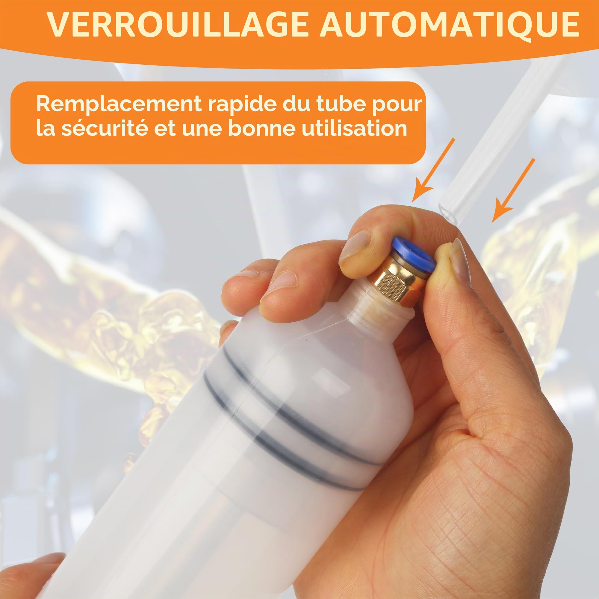 Pistolet D'aspiration D'huile, Oil Syringe 500ml, Seringue a Huile avec 2 Tuyaux, Une Paire D'anneaux en Caoutchouc de Rechange et un Tube D'extension d'un Mètre, Aspiration et Remplissage
