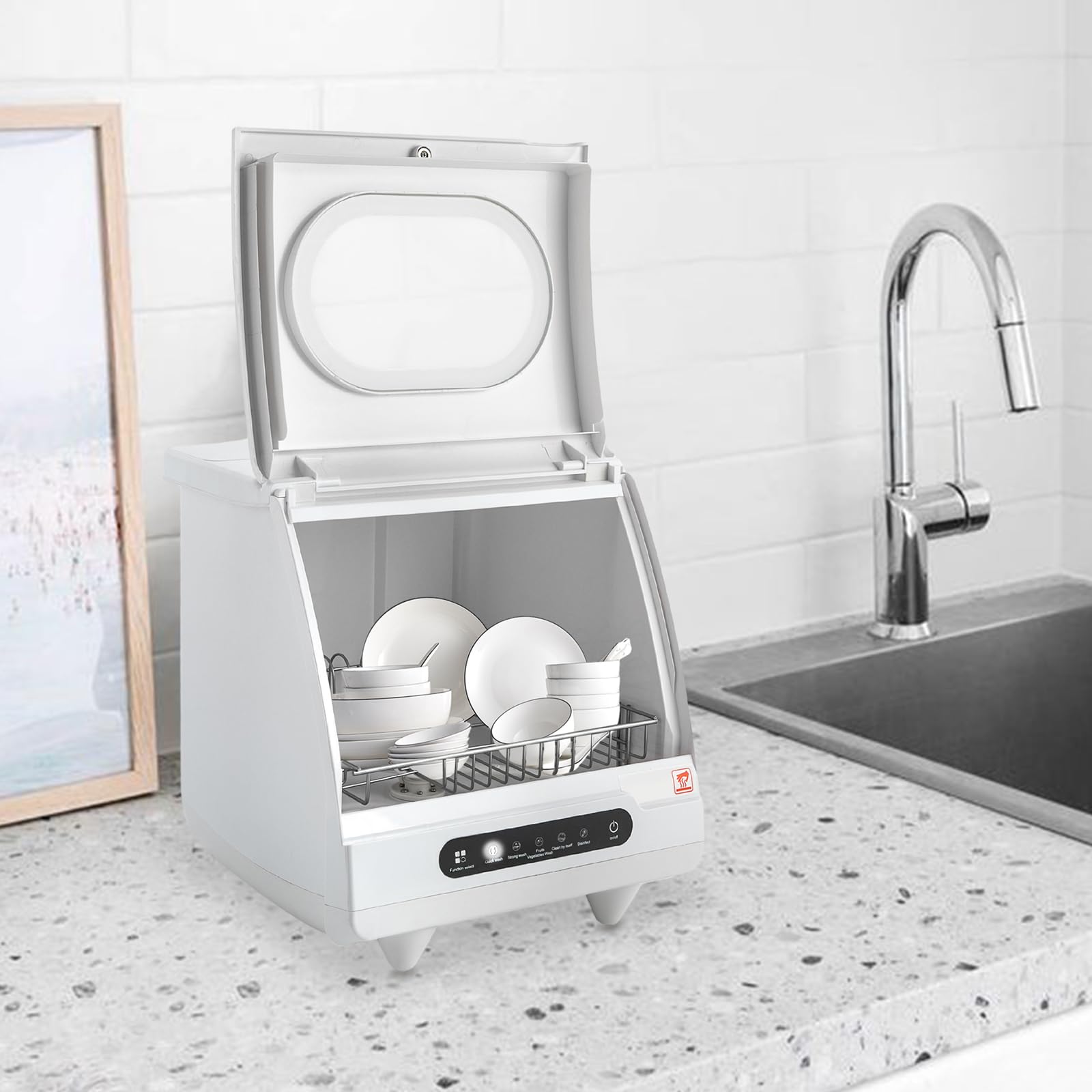 Mini Lavavajillas, Lavavajillas, Mini Lavavajillas, Mesa de Encimera, Portátil, Control Táctil, Dos Modos de Lavado,Adecuado para el Hogar, Oficina, Blanco