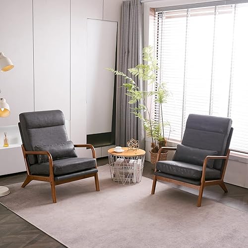 Miniatura 5 de JOYBASE Silla decorativa de descanso silla moderna de mediados de siglo silla de respaldo alto sillón con marco de madera cómoda silla de lectura