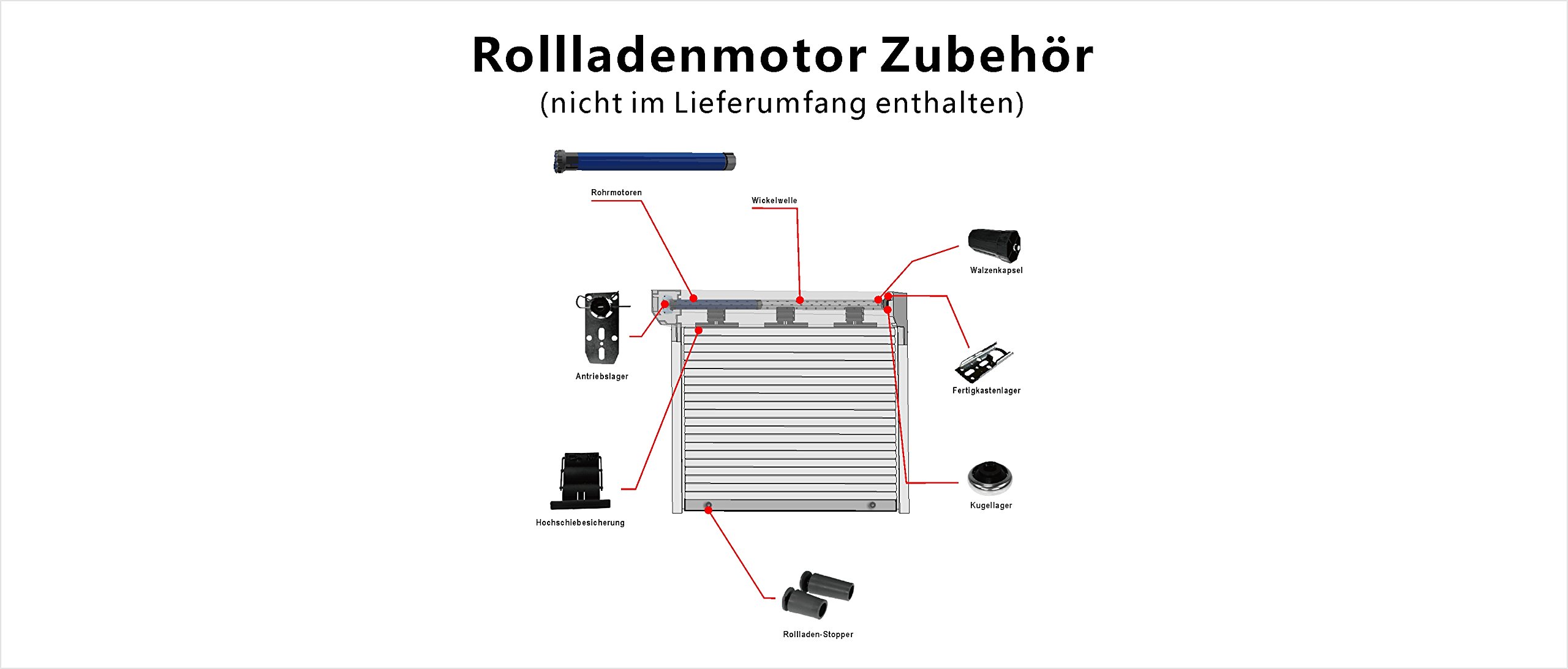 Markisenmotor, mechanisch einstellbare Endlagen, 20 Nm mit Adapter für 60 mm 8-Kantwelle 620 mm (1 ST) | Posiciones finales ajustables mecánicamente