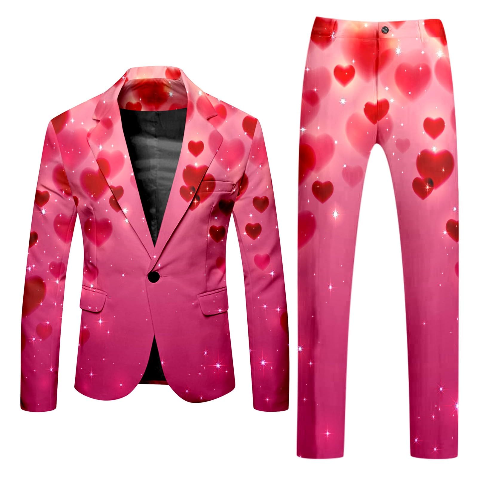 Valentinstag Party Kostüm Herren Blazer 2 Teilige Bedruckte Anzug für Männer Herz/Love Druck Blazer Elegante Jacke mit Hose Slim Fit Anzug für Valentinstag Party Outfits