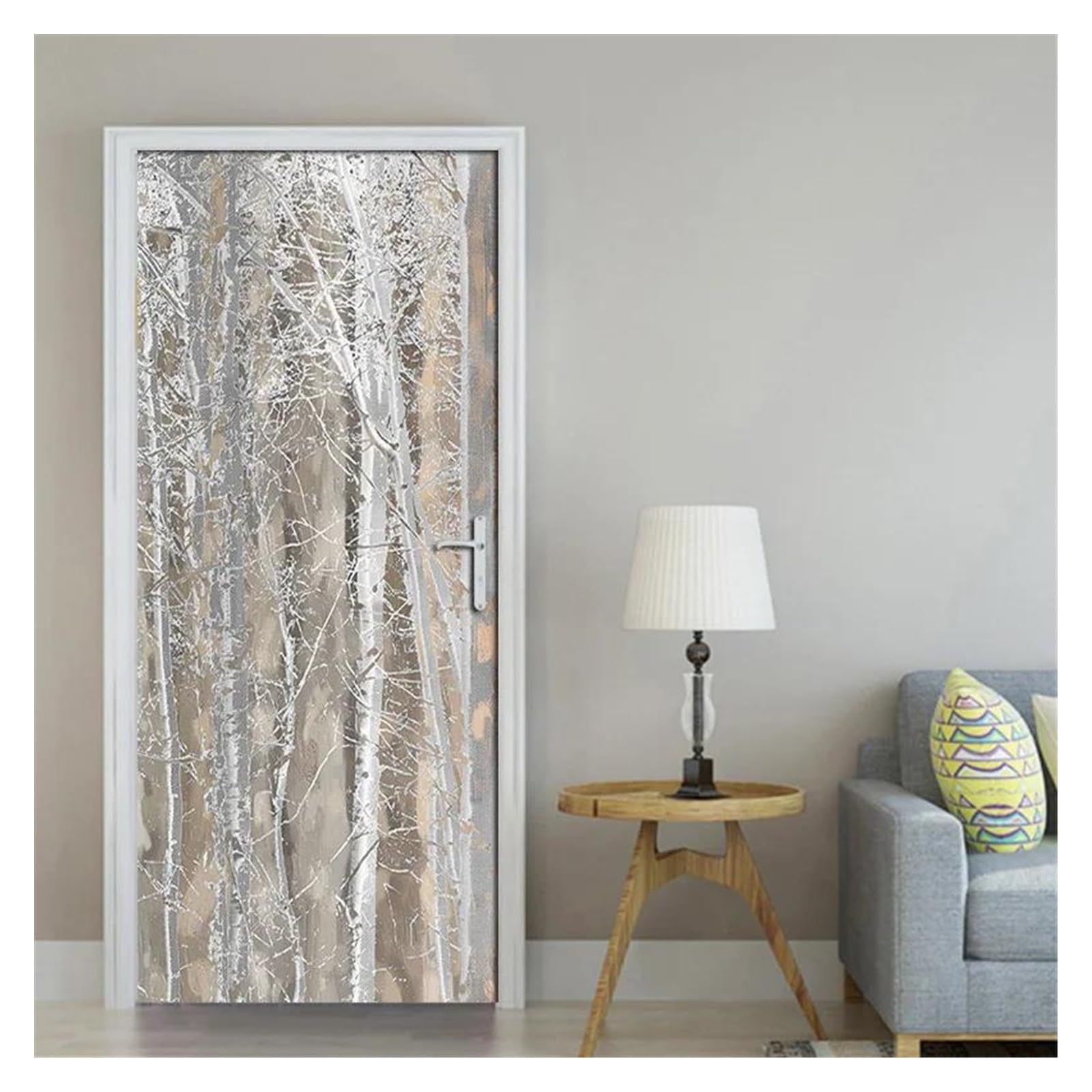 Décoration murale pour salon effet nature avec ce grand autocollant de porte en vinyle