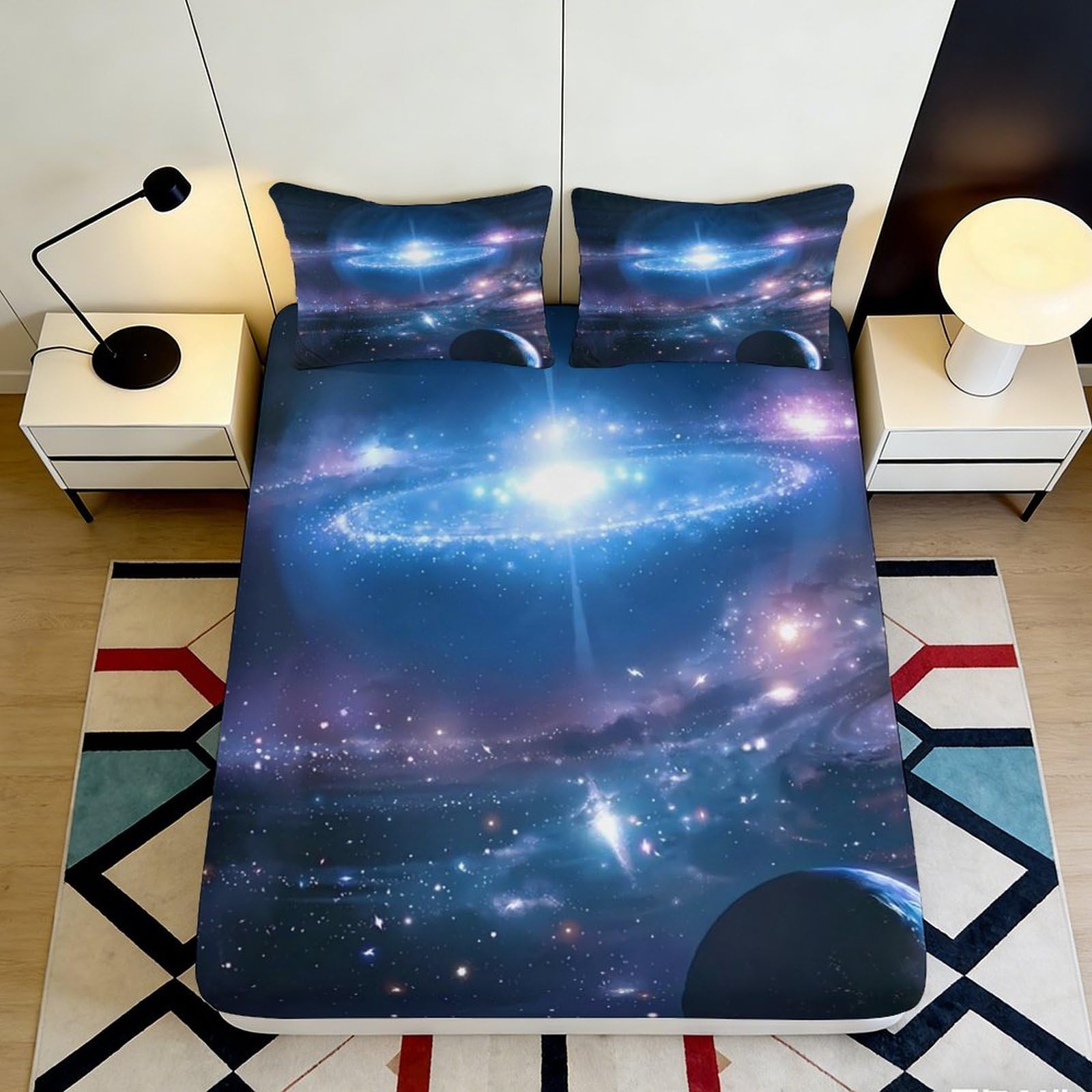 3D Printed Galaxy Starry Sky Fitted Sheet Microfiber Soft Bedroom Mattress Cover Cosmic Nebula Decor 120x200cm 140x200x25cm