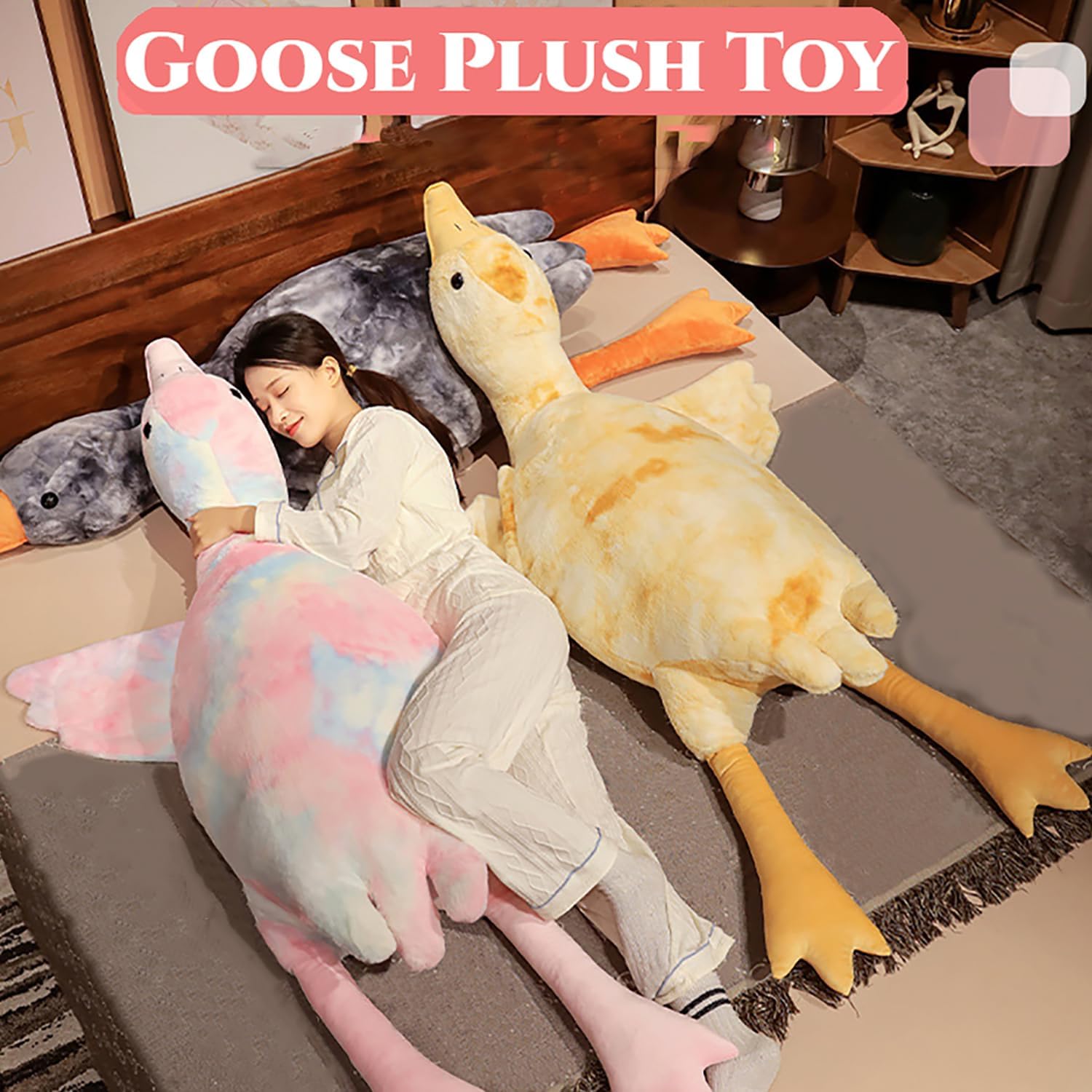 ガチョウのぬいぐるみ とても太い - 35インチ 巨大でかわいいアヒルのぬいぐるみ枕、超巨大なガチョウのぬいぐるみ 女の子 子供 ガ