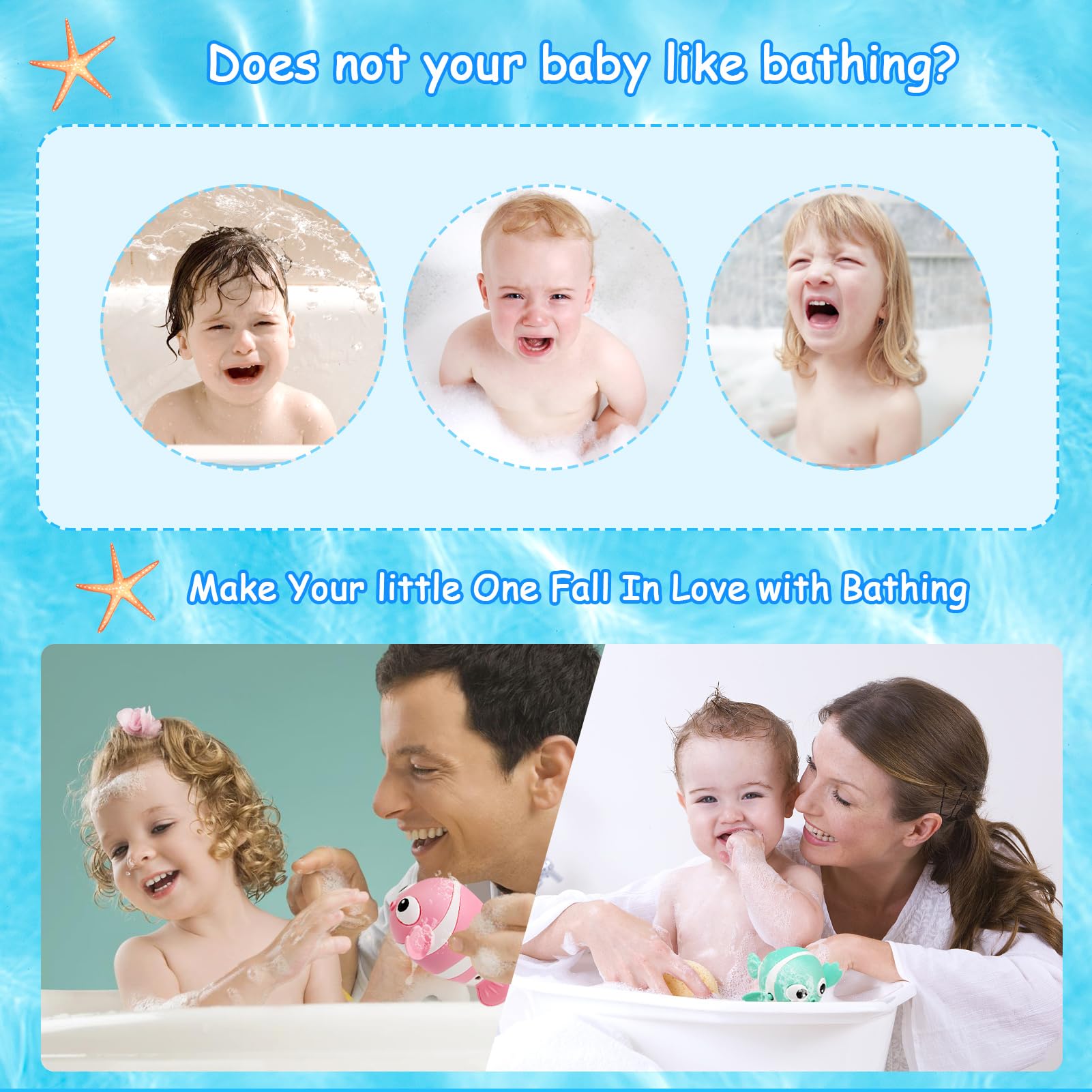 Jouet de Bain Bébé, Jeux de Bain pour Enfant 1 2 3 4 Ans, Poisson Animaux Jouets Flottants, Jeu d'eau Jouet de Baignoire Piscine, Jouets de Douche pour Tout-Petits Garcon Fille - 3 Pièces