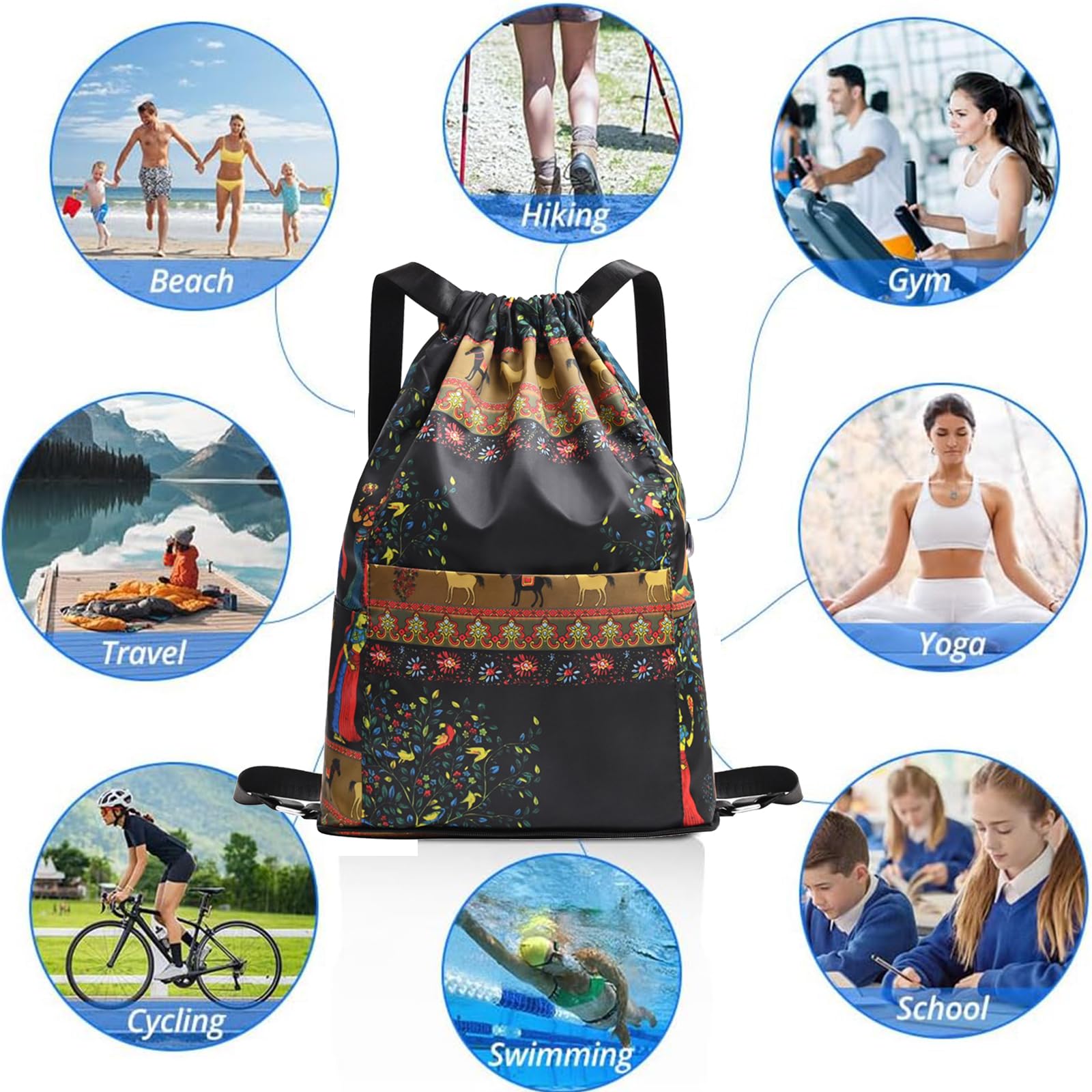 Sac de Sport à Cordon Grand, Sac à dos de sport de voyage de séparation sec-humide pliable de grande capacité de cordon, sac à dos imperméable pliable de cordon de serrage