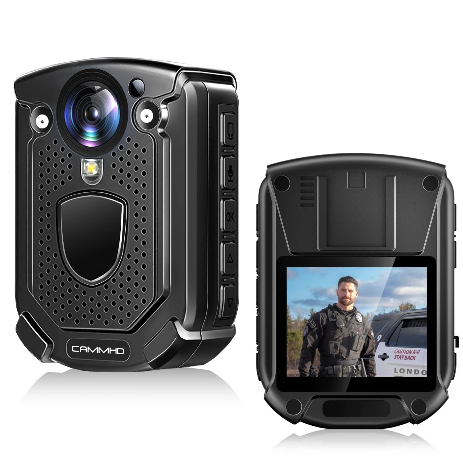 CAMMHD W1 32G HD 3840 * 2160P Body Cam 10-12 ore di Registrazione Video IP68 Impermeabile H.265 Codice Video Visione Notturna Bodycam, Fotocamera del Corpo Indossabile con 2 Clip Girevoli a 360°