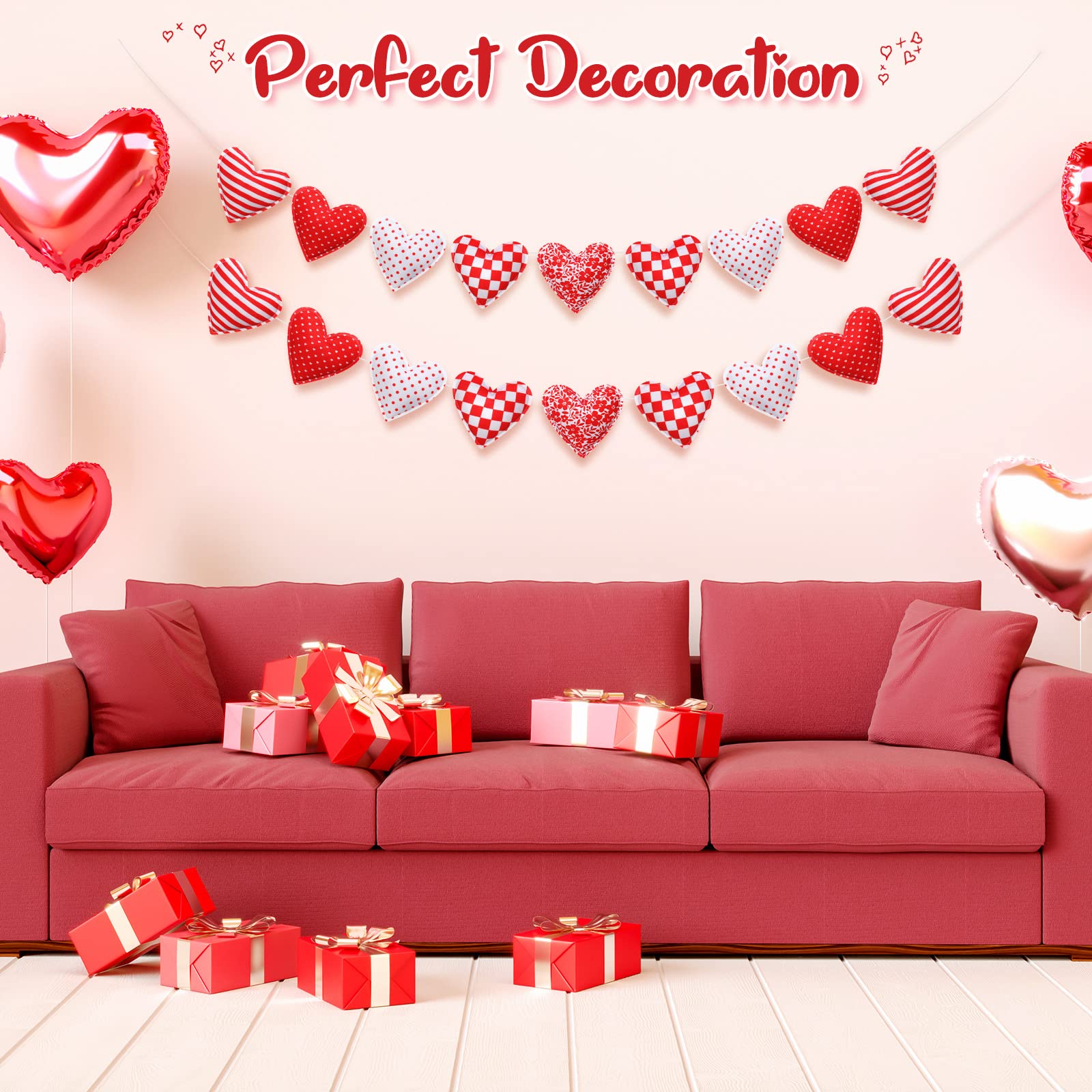 Dingion 2 Stück Valentinstag Herz Girlande Rote Herz Girlande für Valentinstag und Hochzeit Dekoration Liebe