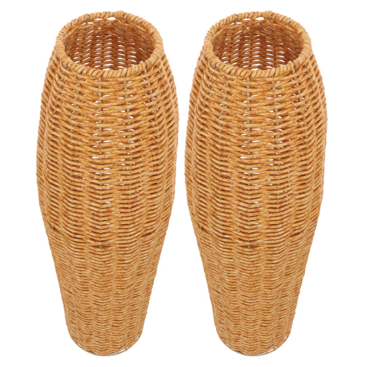 Jarrones Grandes para Suelo de Imitación Ratán, 2 Unidades, Jarrón Tejido de Plástico Marrón, Floreros Altos para Suelo Ideales para Decoración del Hogar y Arreglos de Flores